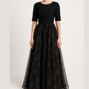 Black Floral Short Sleeve Maxi Gown